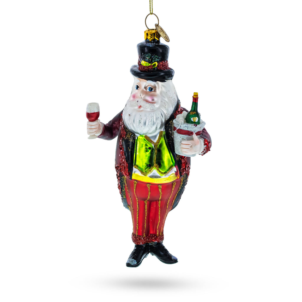 Sommelier Santa with Wine Glass Christmas Ornament in Red color Figurine