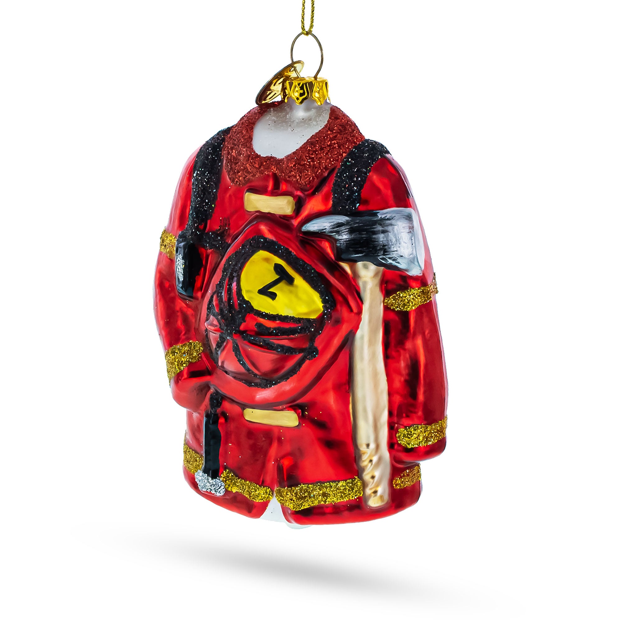 Heroic Fireman Uniform Glass Christmas Ornament in Red color Figurine