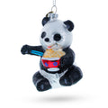 Panda Relishing Noodles Glass Christmas Ornament in Black color Figurine