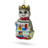 Glass Creative Cat with Crayons - Blown Glass Christmas Ornament in Multi color