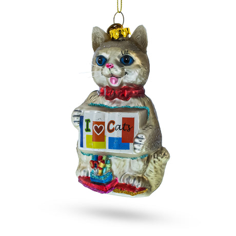 Creative Cat with Crayons - Blown Glass Christmas Ornament in Multi color,  shape