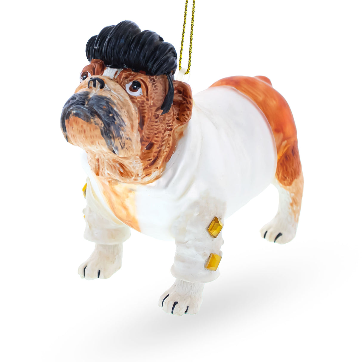 Glass Rock 'n' Roll Elvis Bulldog - Blown Glass Christmas Ornament in Multi color