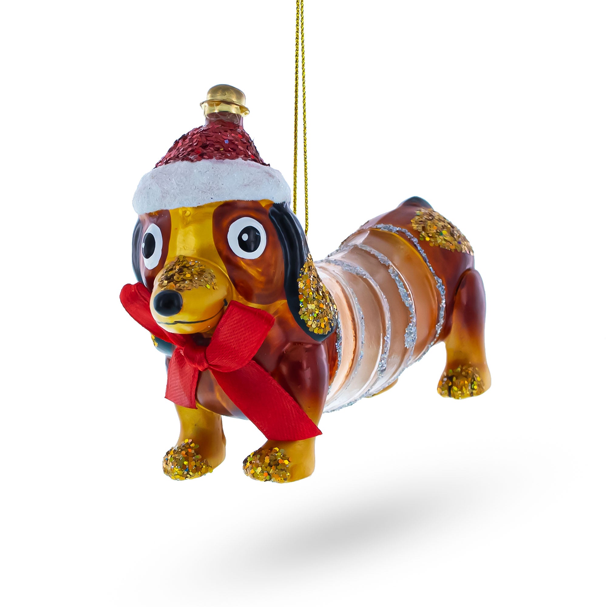 Retro Stretching Slinky Dog Blown Glass Christmas Ornament in Multi color Figurine