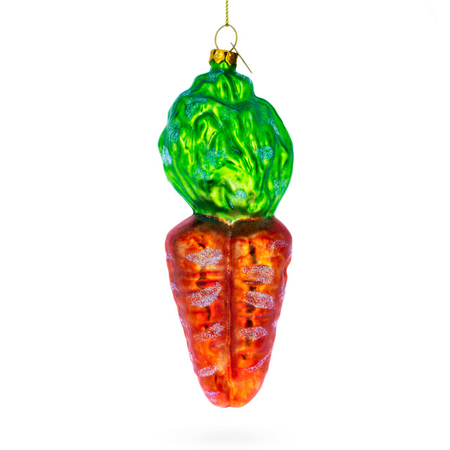 Whimsical Orange Carrot - Blown Glass Christmas Ornament in Multi color,  shape