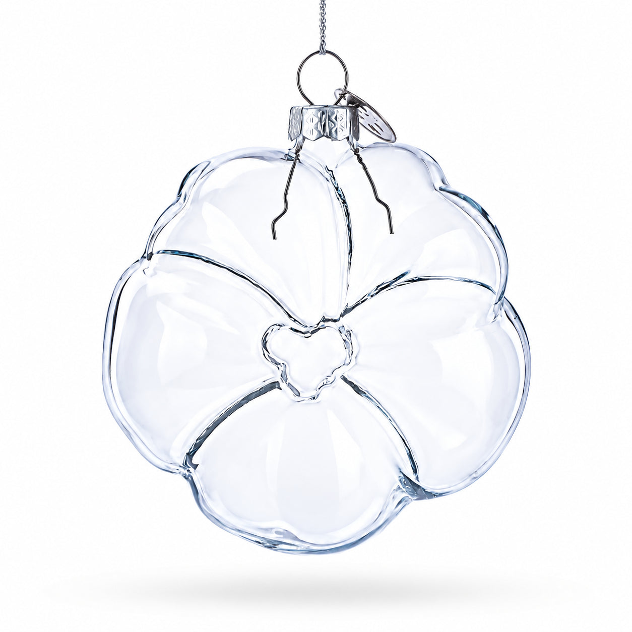 Flower-Shaped Clear Glass Christmas OrnamentChina , dimensions in inches: 3.8 x 3.2 x 1.1