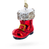 Festive Santa Boot Blown Glass Christmas Ornament in Red color