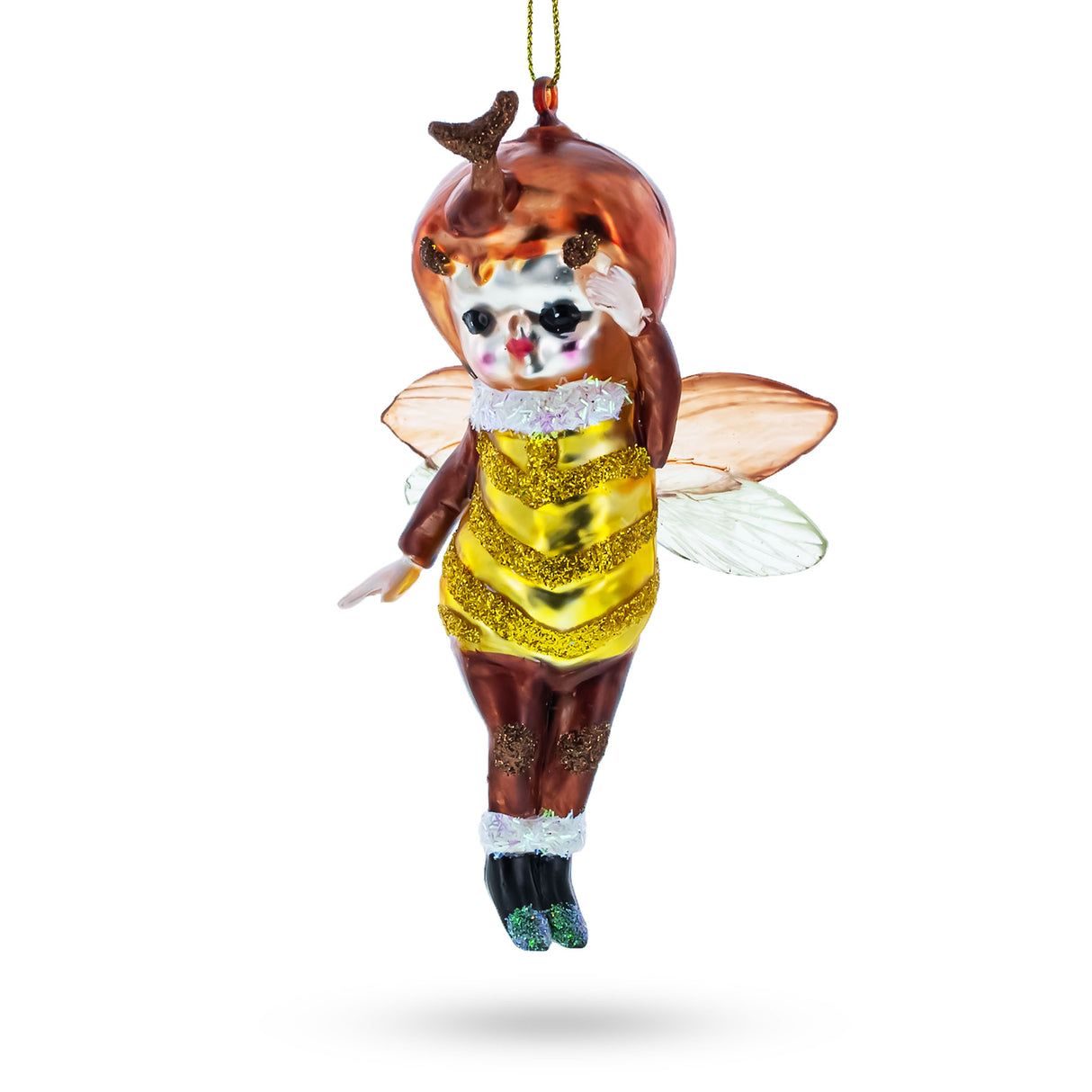 Buzzingly Adorable Little Bee - Blown Glass Christmas Ornament in Multi color,  shape