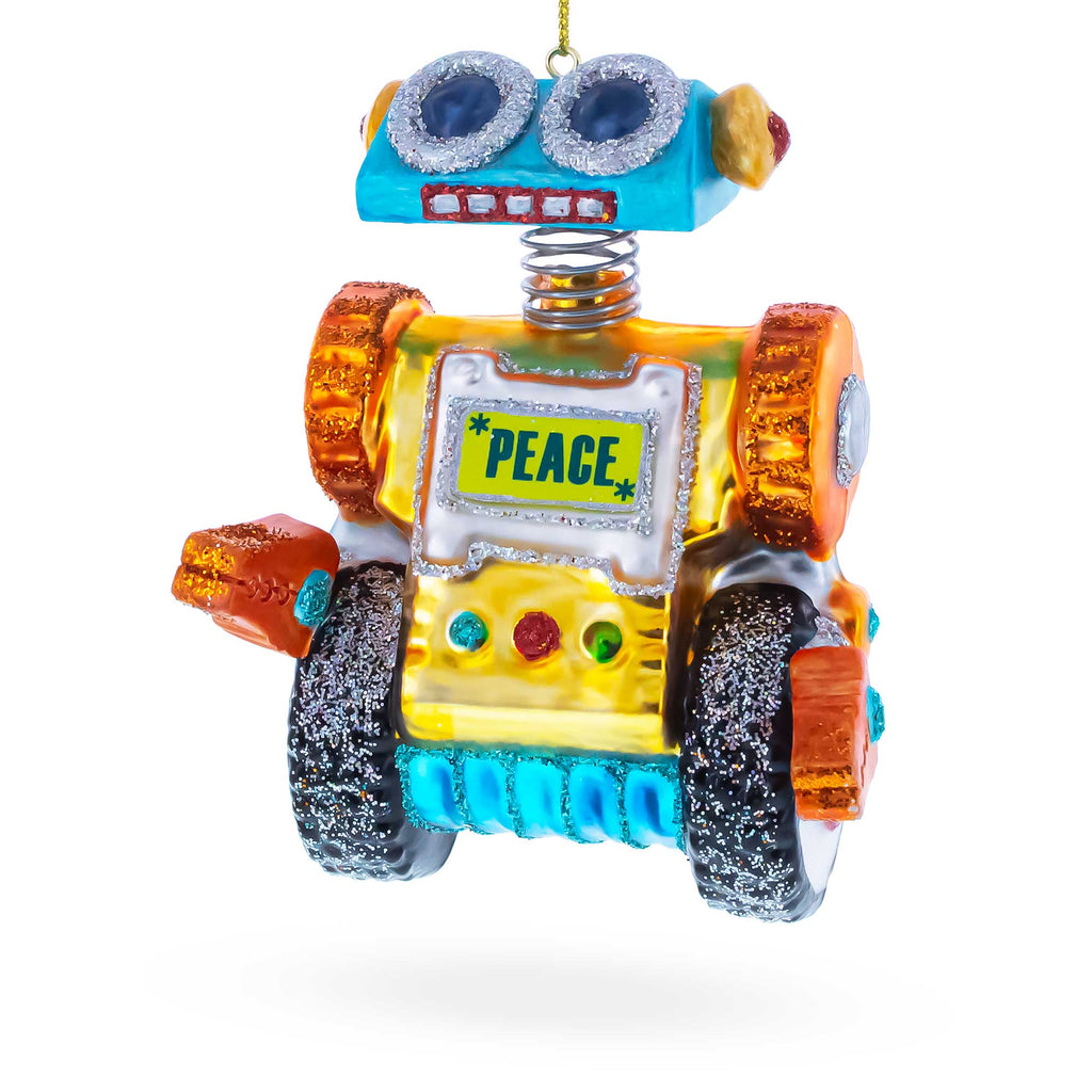 Robot on Wheels Glass Christmas Ornament in Multi color Figurine