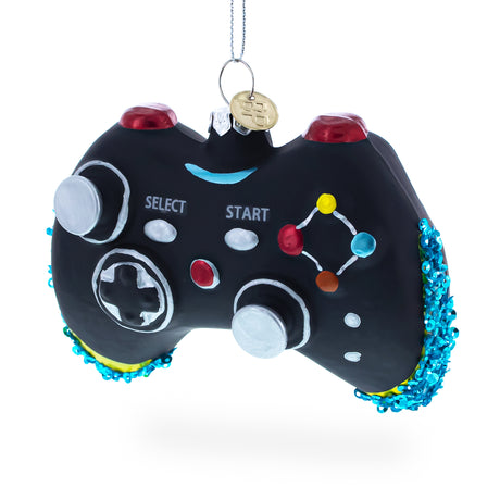 Glass Sleek Black Video Game Controller - Blown Glass Christmas Ornament in Black color