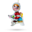 Enchanting Girl Riding a Polar Bear Hand - Blown Glass Christmas Ornament in Multi color,  shape