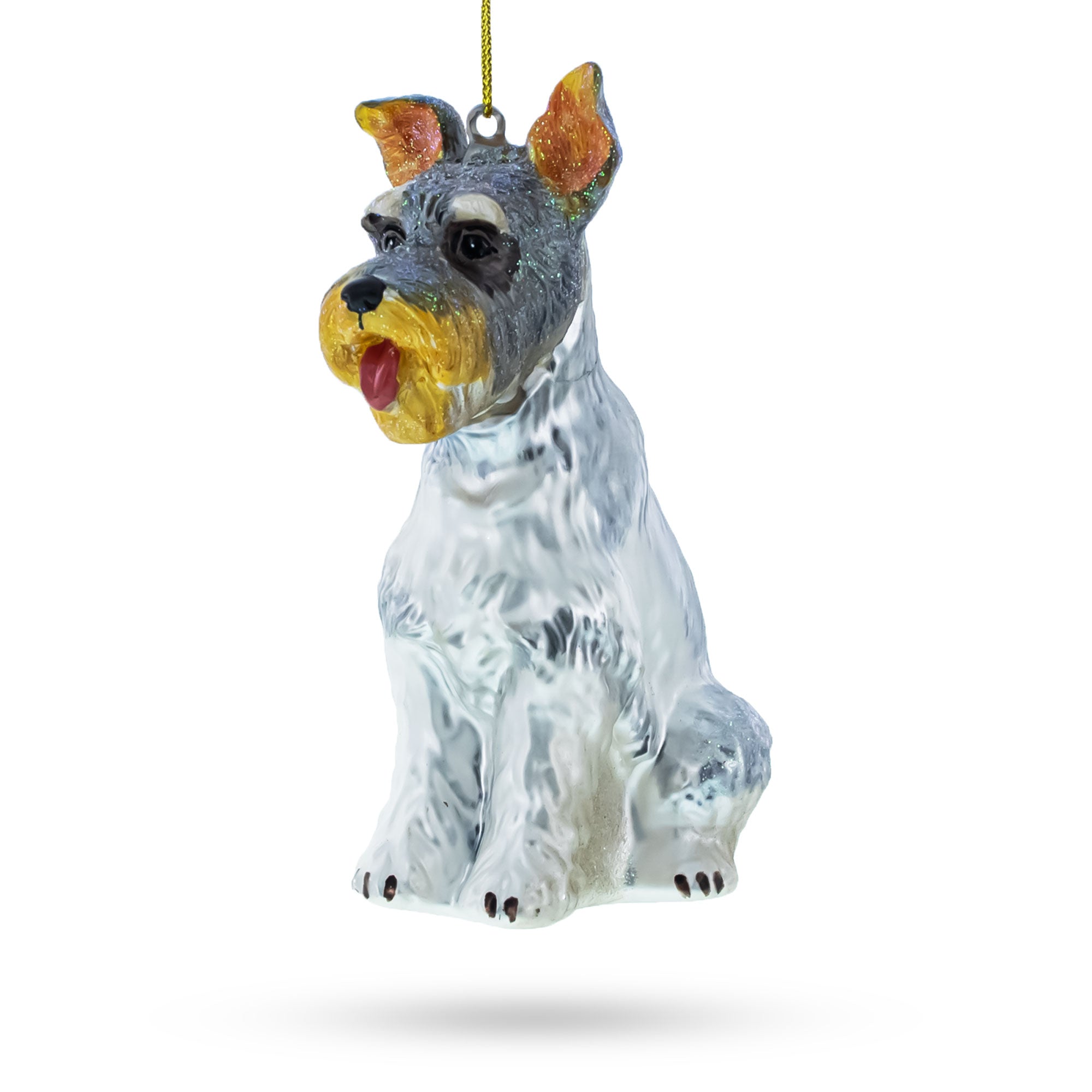 Schnauzer Sitting Pretty Glass Christmas Ornament in Silver color Figurine