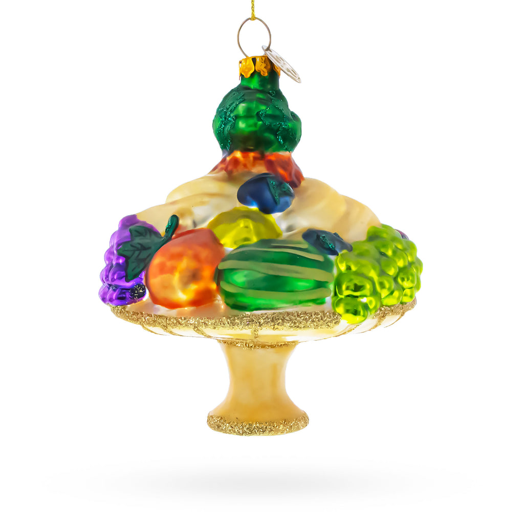 Sumptuous Fruit Platter Glass Christmas OrnamentChina , dimensions in inches: 4.35 x 3.45 x