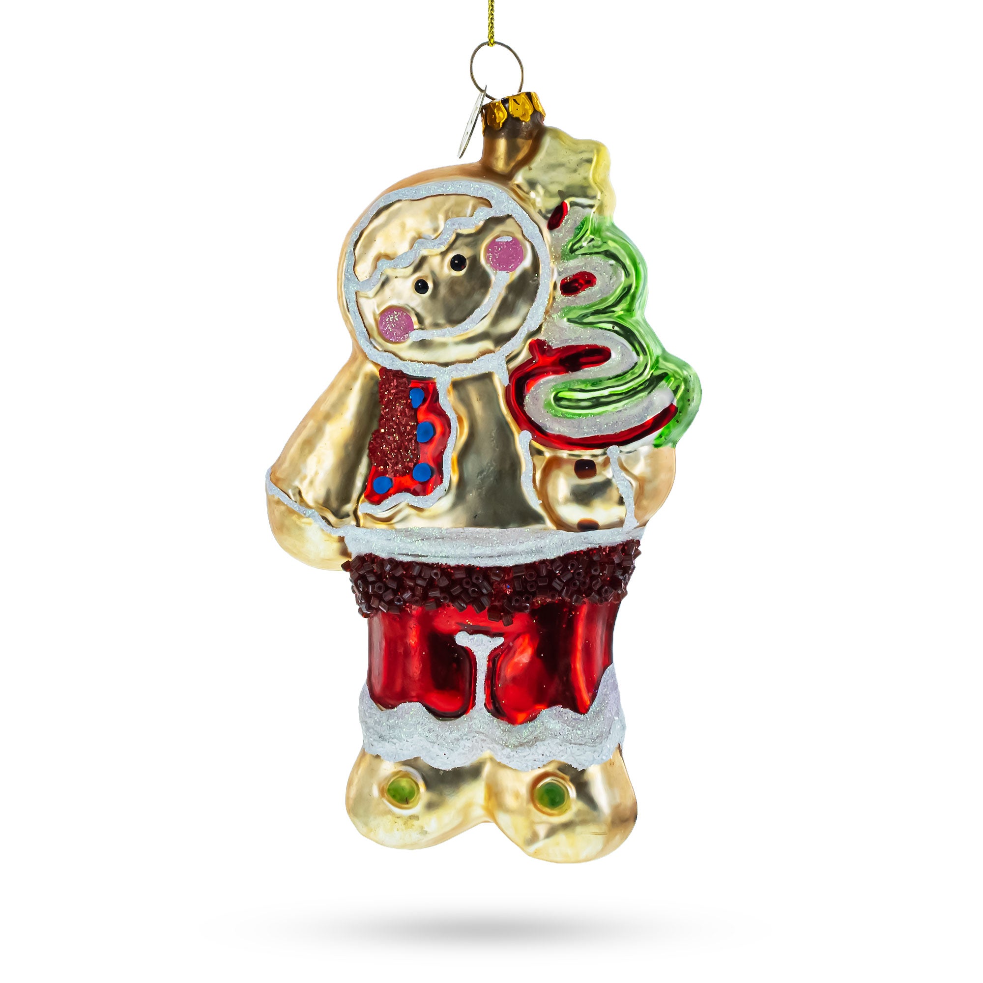 Gingerbread with Christmas Tree Glass Ornament in Multi color Figurine