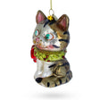 Glass Cat with Sparkling Collar Blown Glass Christmas Ornament in Multi color