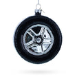 Sleek Black Car Wheel Blown Glass Christmas Ornament in Black color Figurine