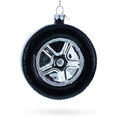 Sleek Black Car Wheel Glass Christmas Ornament in Black color Figurine