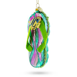 Tropical Turquoise Flip Flops with Fish Design - Blown Glass Christmas Ornament in Multi color,  shape