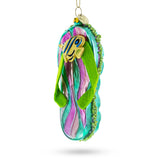 Glass Tropical Turquoise Flip Flops with Fish Design - Blown Glass Christmas Ornament in Multi color