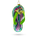 Tropical Turquoise Flip Flops with Fish Design Glass Christmas Ornament in Multi color Figurine