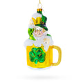 Leprechaun Lounging in a Beer Mug Glass Christmas Ornament in Yellow color Figurine