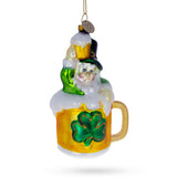 Glass Leprechaun Lounging in a Beer Mug - Blown Glass Christmas Ornament in Multi color
