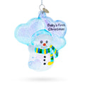 Snowman Celebrating Baby's First Christmas Glass Ornament in Blue color Figurine