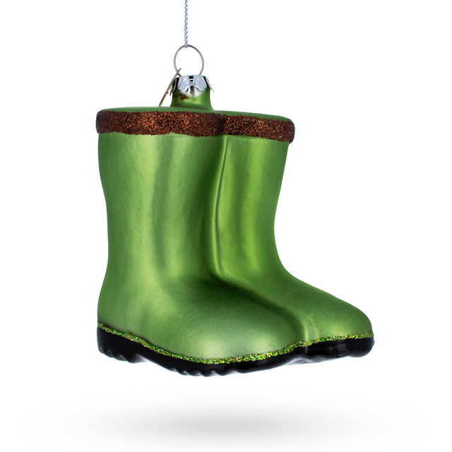 Green Rubber Boots - Blown Glass Christmas Ornament in Green color,  shape