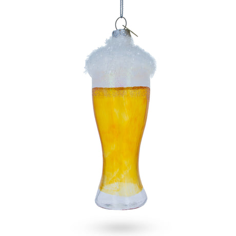 Glass Frothy Pint of Ale - Blown Glass Christmas Ornament in Yellow color