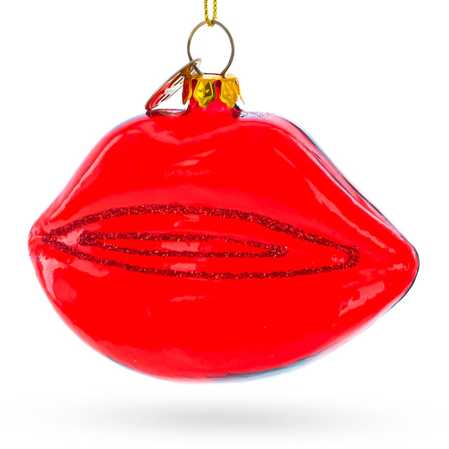 Sultry Red Lips - Blown Glass Christmas Ornament in Red color,  shape