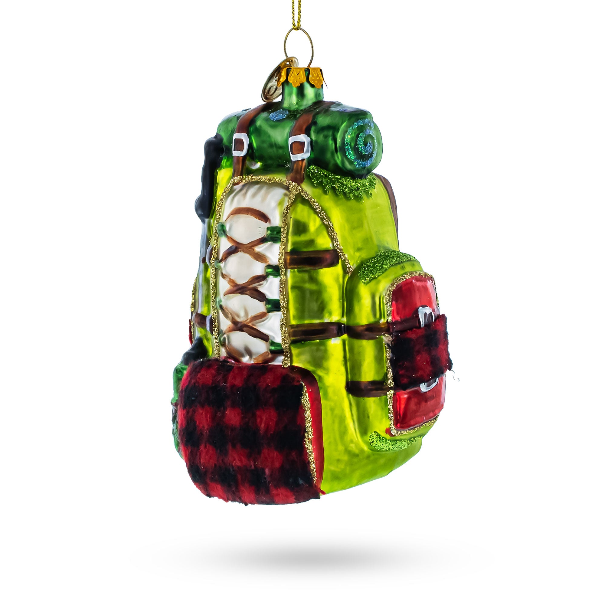 Globetrotter's Travel Backpack Glass Christmas Ornament in Green color Figurine