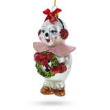 Festive Snowwoman with Wreath Blown Glass Christmas Ornament in Multi color