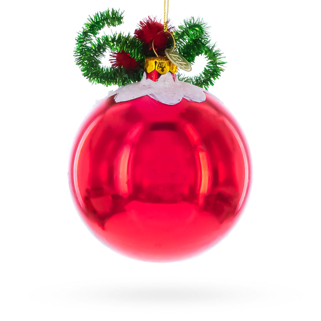 Festive Snowman and Christmas Tree Blown Glass OrnamentChina , dimensions in inches: 5.4 x 3.8 x 3