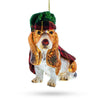 Glass Dapper Spaniel Dog in Hat and Cape - Blown Glass Christmas Ornament in Multi color