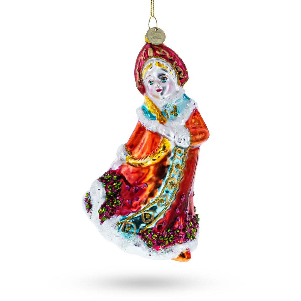 Snow Maiden in Red Glass Christmas Ornament in Orange color Figurine