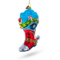 Cowboy Boot with Candy Canes Glass Christmas Ornament in Blue color Figurine