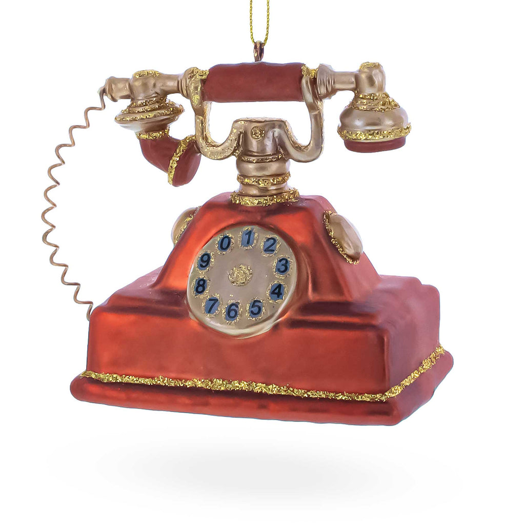 Retro Telephone Glass Christmas Ornament in Brown color Figurine