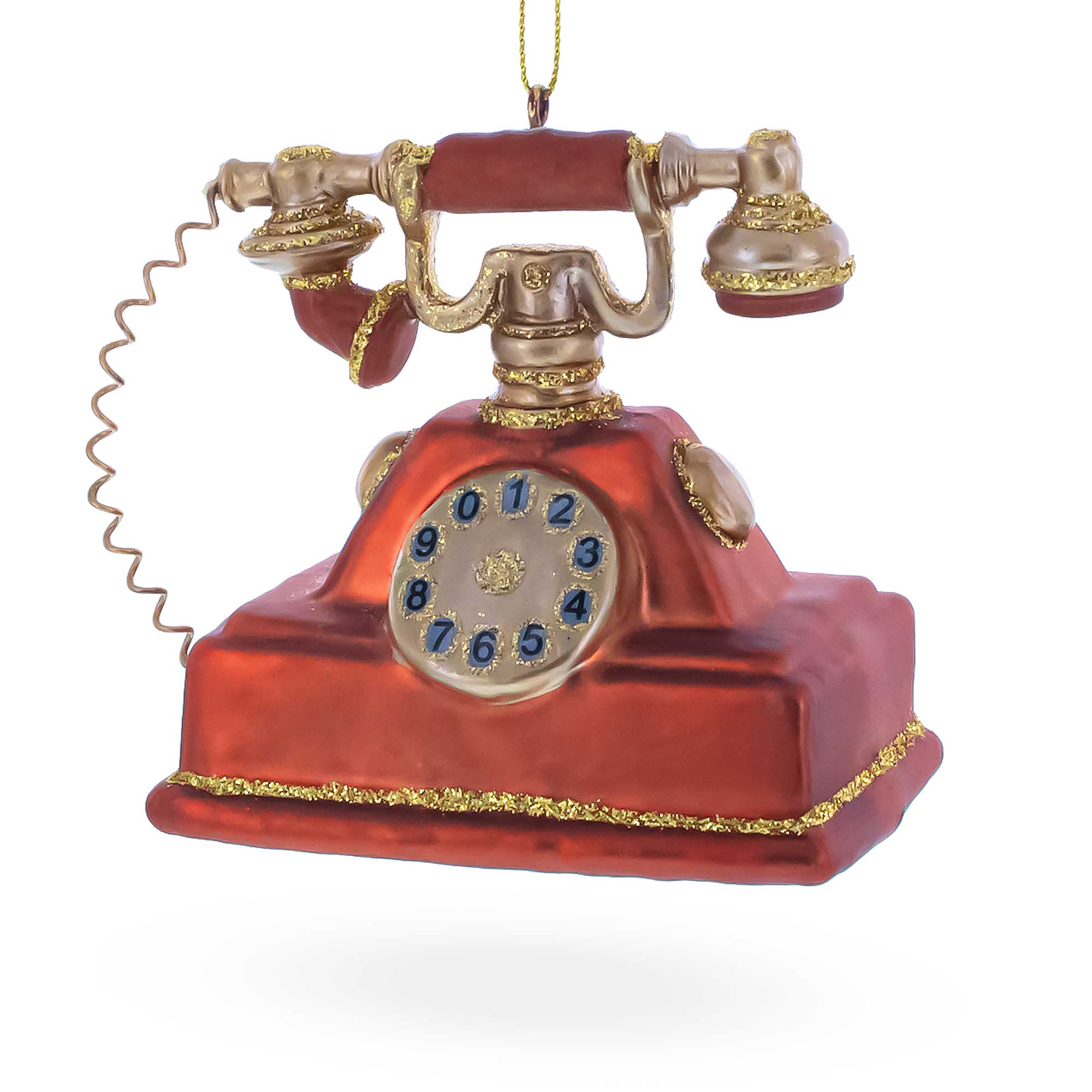 Retro Telephone Glass Christmas Ornament in Brown color Figurine