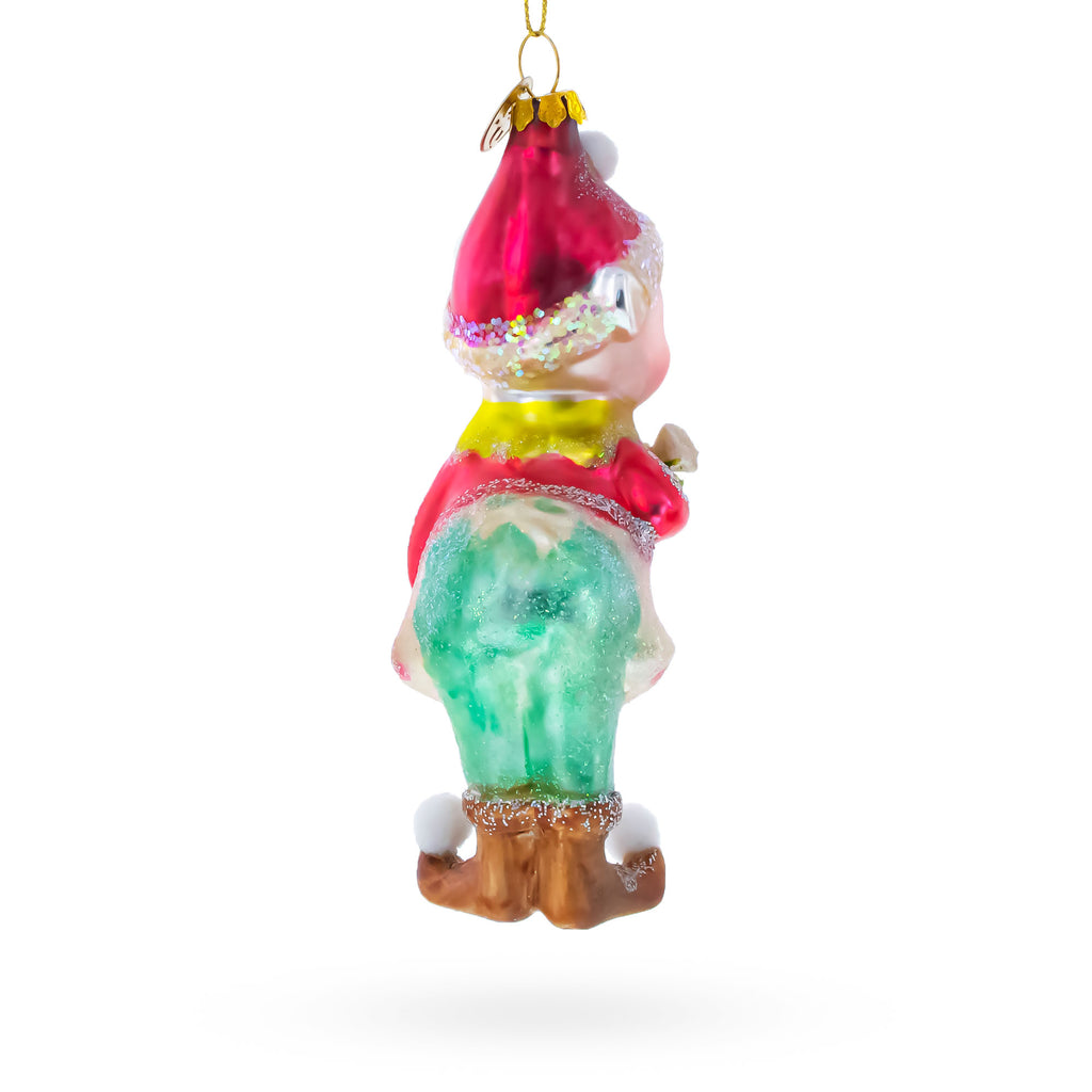 Whimsical Elf Decorating Cupcake Glass Christmas OrnamentChina , dimensions in inches: 5.8 x 2.3 x 2.1