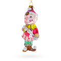 Whimsical Elf Decorating Cupcake Glass Christmas Ornament in Pink color Figurine