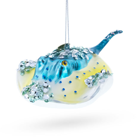Elegant Blue Stingray Blown Glass Christmas Ornament in Blue color