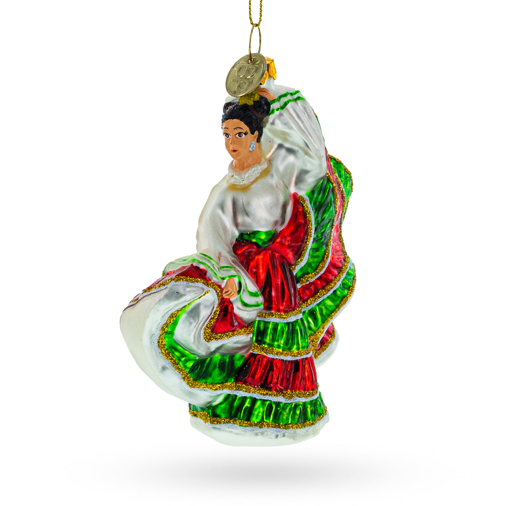 Mexican Folklorico Dancer Glass Christmas Ornament in Green color Figurine