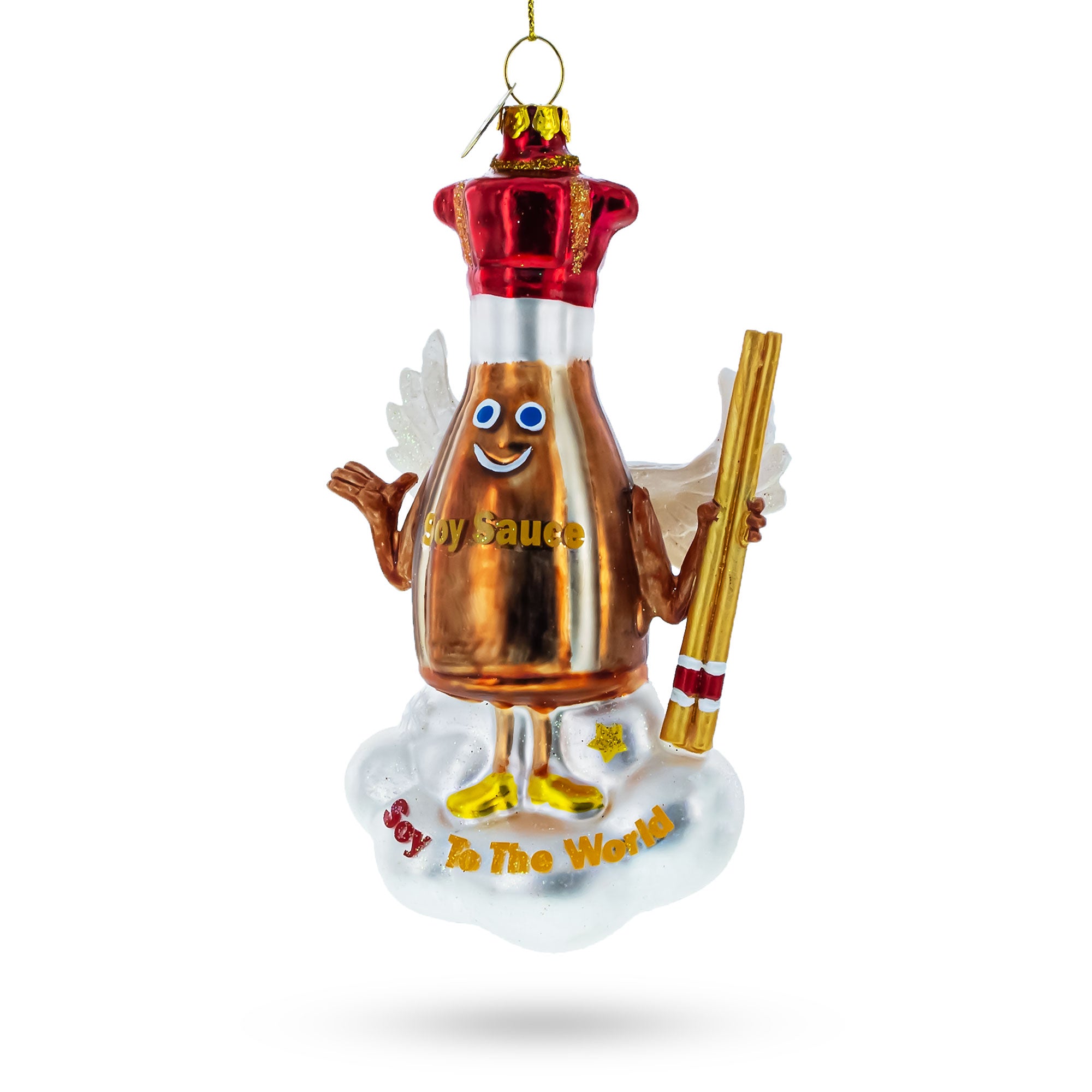 Soy Sauce with Chopsticks Glass Christmas Ornament in Brown color Figurine