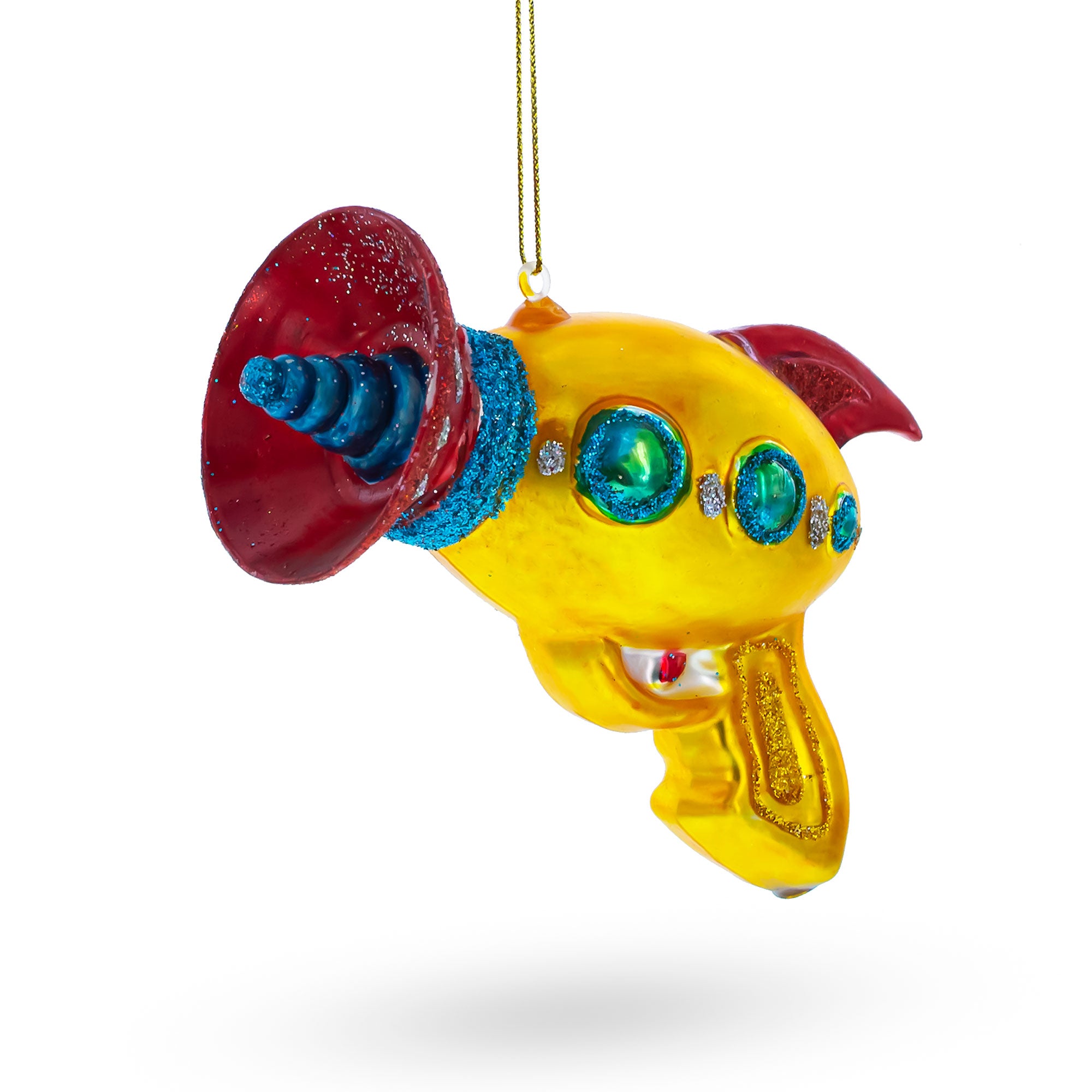 Futuristic Laser Gun Blown Glass Christmas Ornament in Multi color Figurine