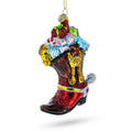 Western Cowboy Boot with Gifts Glass Christmas Ornament in Brown color Figurine