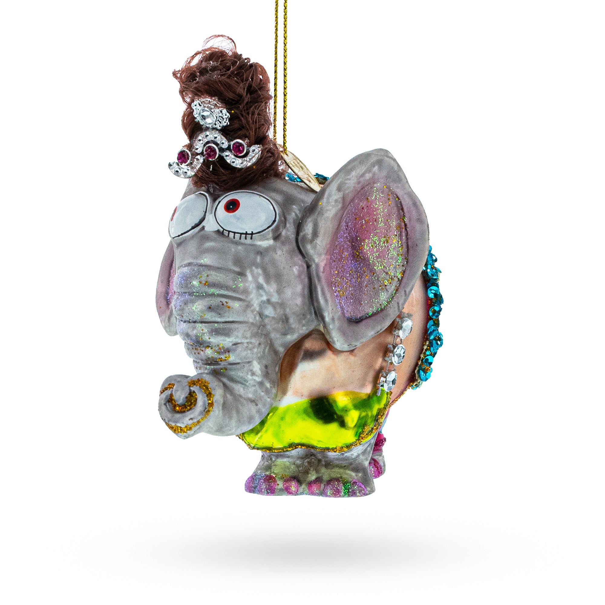 Circus Elephant Performing Tricks Glass Christmas Ornament in Multi color Figurine