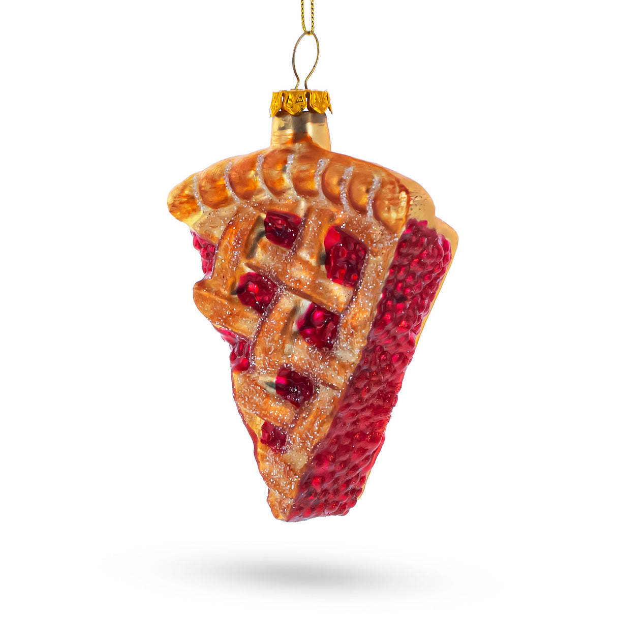 Delectable Cherry Pie Slice - Blown Glass Christmas Ornament in Multi color, Triangle shape