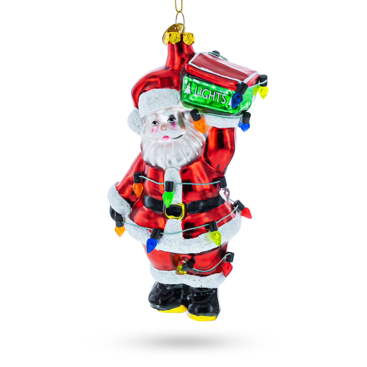 Luminous Santa with Festive Lights - Blown Glass Christmas Ornament in Multi color,  shape
