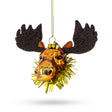 Majestic Moose Head Adorned with Tinsel Collar - Blown Glass Christmas Ornament in Multi color,  shape