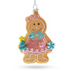 Glass Sweet Gingerbread Girl in Festive Attire - Blown Glass Christmas Ornament in Multi color