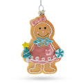 Sweet Gingerbread Girl in Festive Attire Glass Christmas Ornament in Brown color Figurine